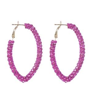 NWT Fuchsia Crystal Rhinestone Encrusted Glitter Hoop Earrings!